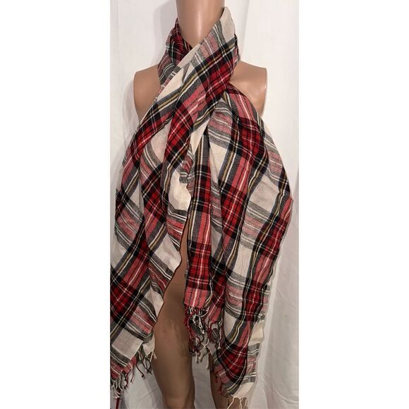 Beautiful RAJ Red Plaid Woolen Scarf - Shawl - Checked Men's Scarf - Soft Woolen - Picture 1 of 3